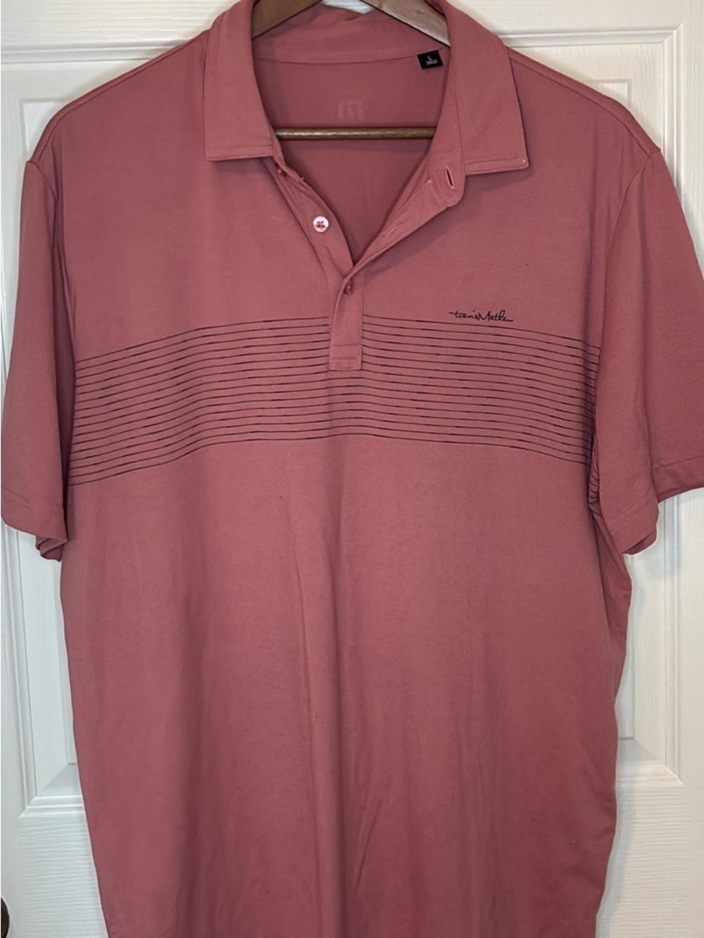 Travis Mathew Men's Polo in Dusty Rose with Subtle Stripe